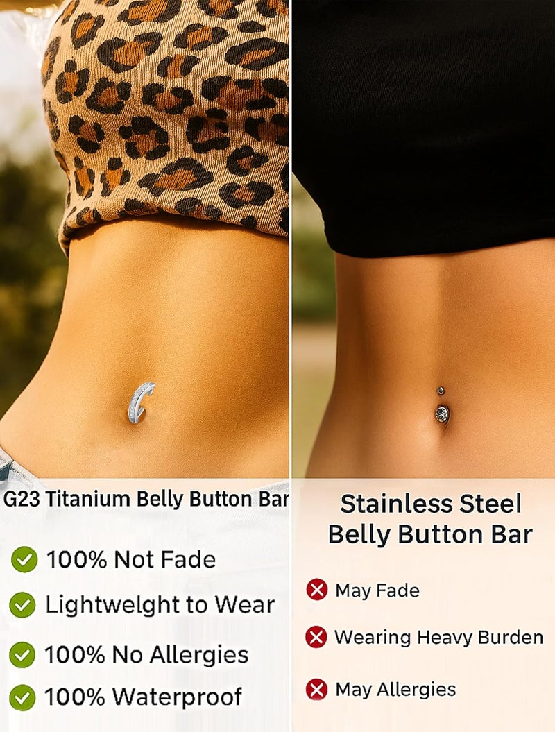 VOJO 14G G23 Titanium Clicker Belly Button Ring,10/12mm Reverse Curved Hoop Navel Barbell Piercing Jewelry - Image 4